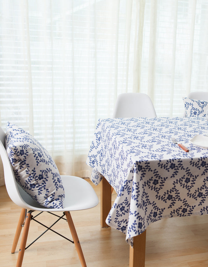 Farmhouse Blue Printed Cotton Tablecloth