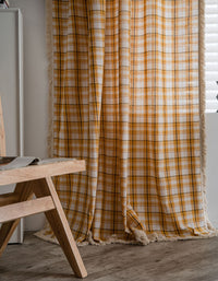 Farmhouse Style Tassel Edge Cotton Plaid Curtains