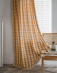 Farmhouse Style Tassel Edge Cotton Plaid Curtains