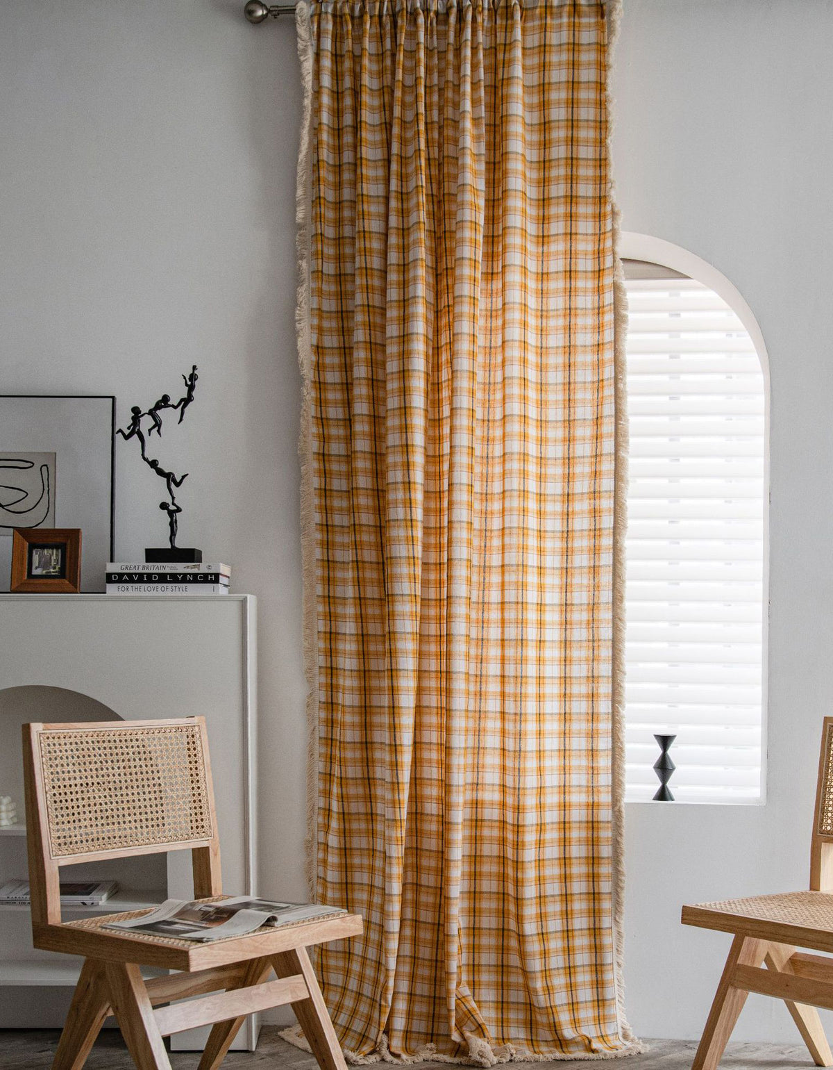 Farmhouse Style Tassel Edge Cotton Plaid Curtains