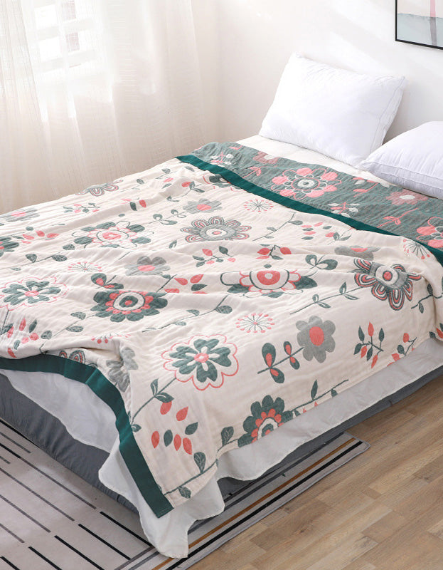 Manta de gasa de algodón con diseño floral para dormitorio