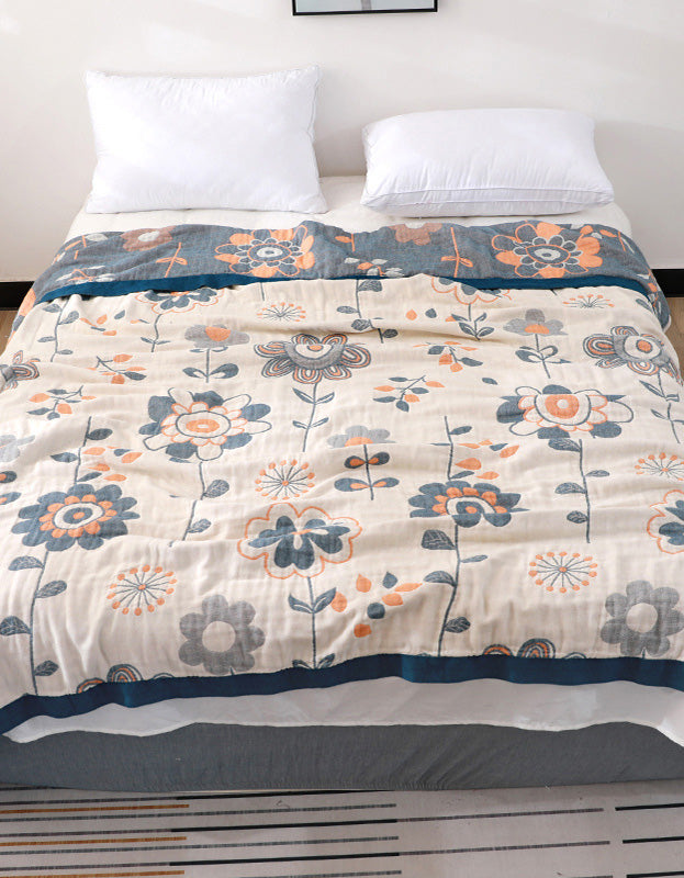 Floral Cotton Gauze Bedroom Blanket