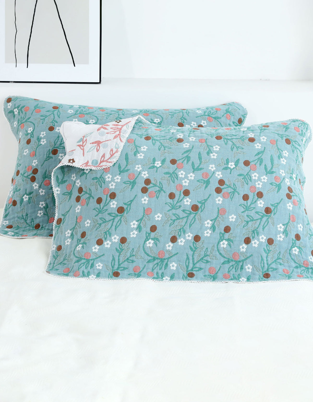 Funda de almohada de gasa de algodón con diseño floral (2 piezas)