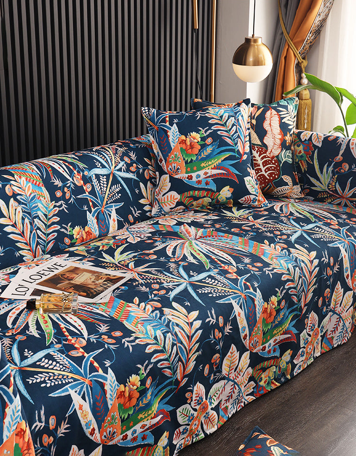 Floral Exotic Sofa Cover with Vibrant Botanical Design