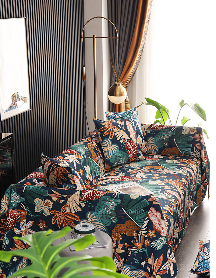 Floral Exotic Sofa Cover with Vibrant Botanical Design