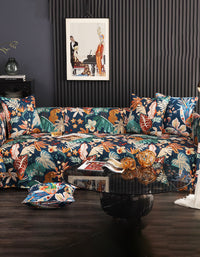 Floral Exotic Sofa Cover with Vibrant Botanical Design