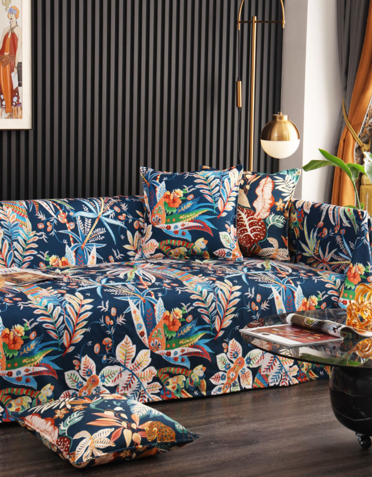 Floral Exotic Sofa Cover with Vibrant Botanical Design