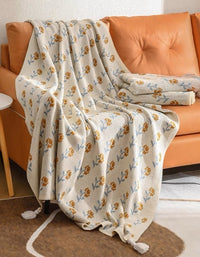 Floral Pattern Knitted Sofa Blanket