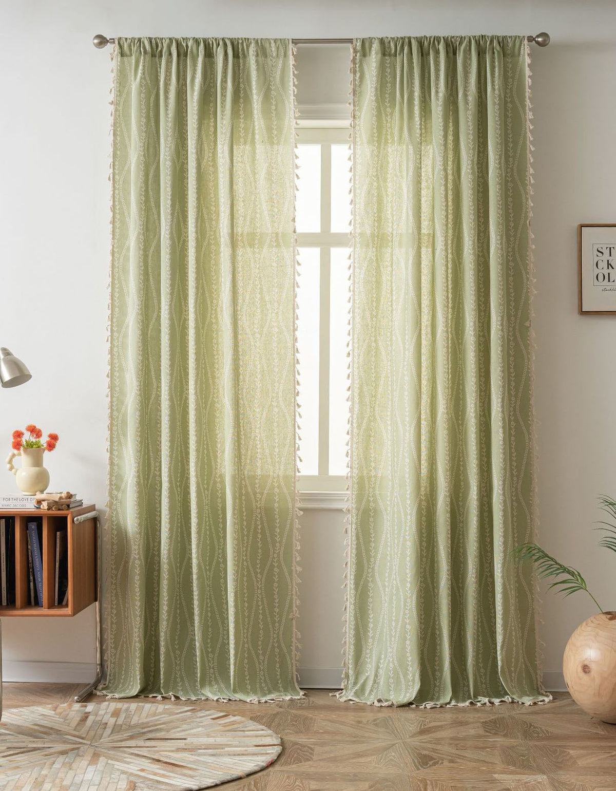 Countryside Style Floral Rustic Printed Curtain with Tassel