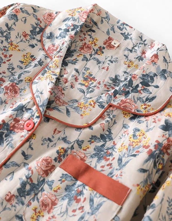 Traje de baño de manga larga de algodón puro con estampado floral de bosque