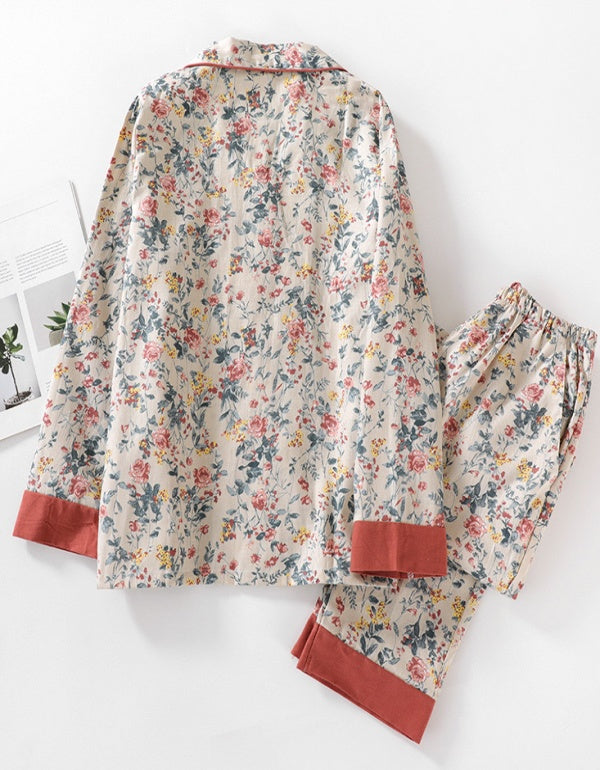 Traje de baño de manga larga de algodón puro con estampado floral de bosque