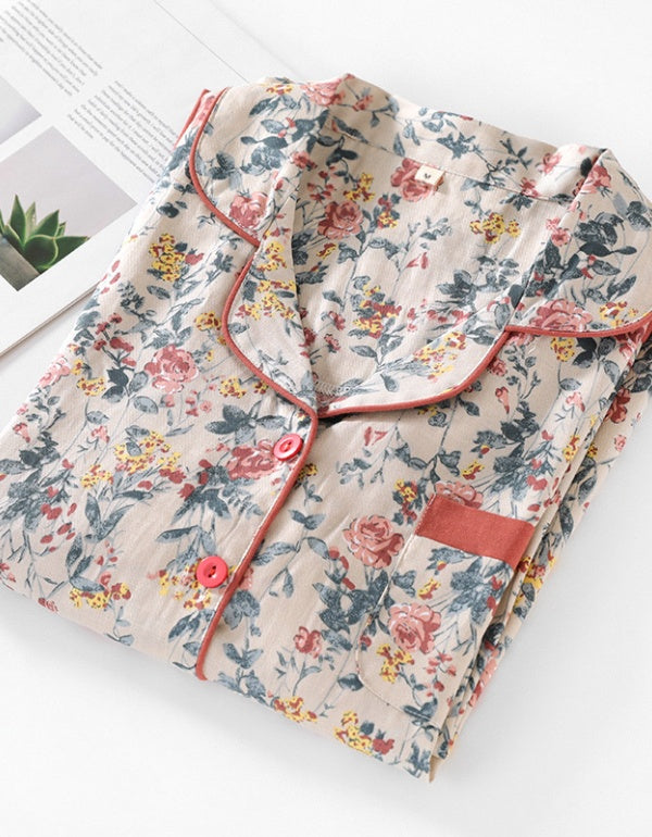 Traje de baño de manga larga de algodón puro con estampado floral de bosque