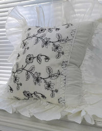 French Embroidered Lace Ruffle Cotton Cushion Cover