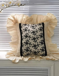 French Embroidered Lace Ruffle Cotton Cushion Cover