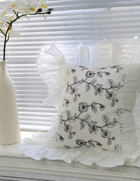 French Embroidered Lace Ruffle Cotton Cushion Cover