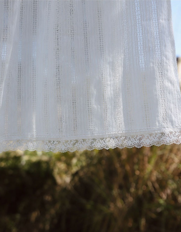 Cortinas de algodón con encaje blanco calado francés