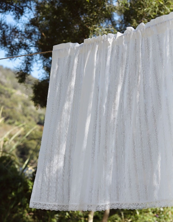 Cortinas de algodón con encaje blanco calado francés