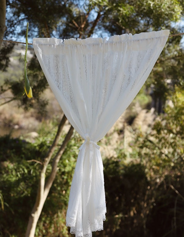 Cortinas de algodón con encaje blanco calado francés