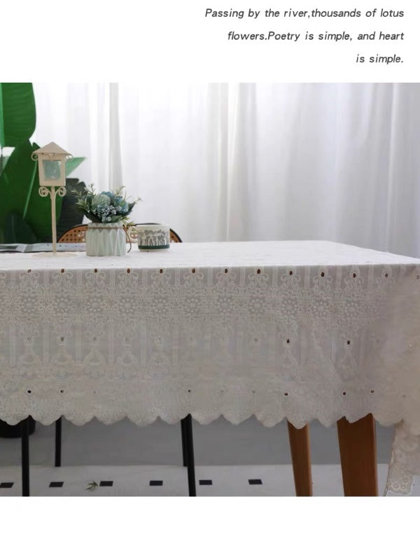 French Palace Style Cotton Embroidered Hollow Tablecloth