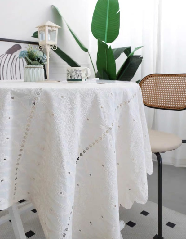 French Palace Style Cotton Embroidered Hollow Tablecloth