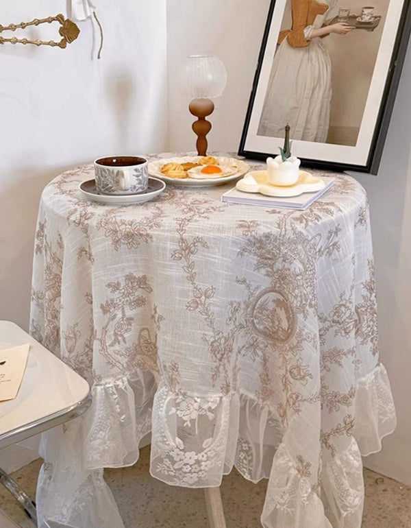 French Retro Lace Cross Linen Table Cloth