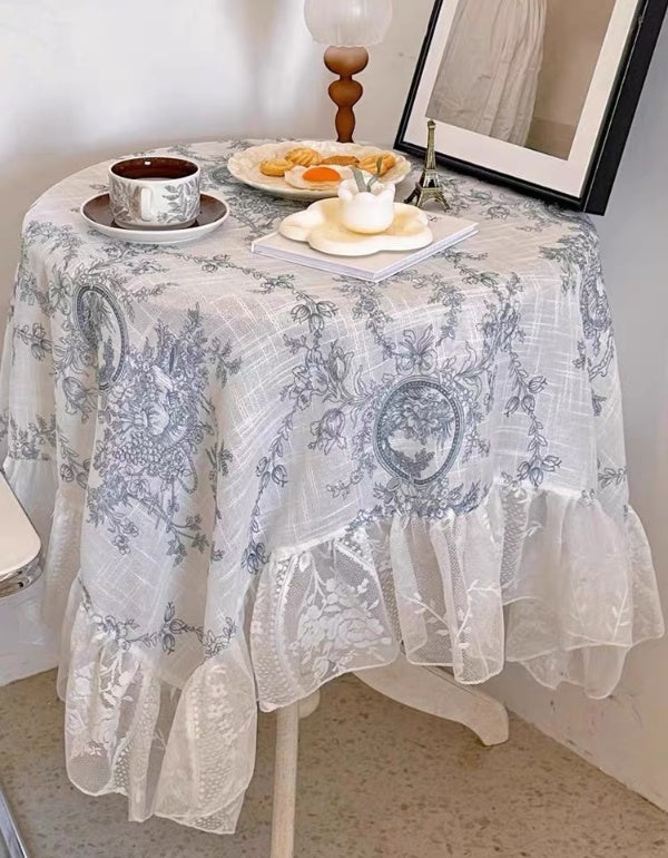 Nappe en lin avec dentelle croisée rétro française