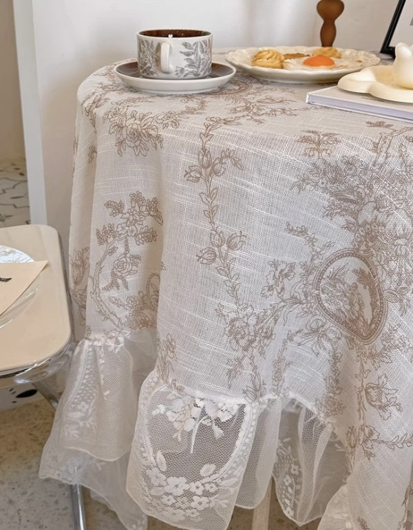 Nappe en lin avec dentelle croisée rétro française