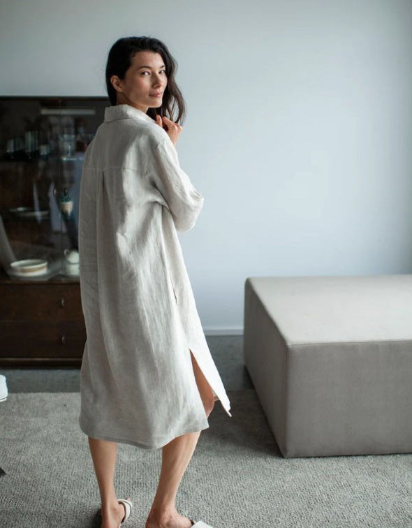 French Style Loose Mid-length Linen Shirt Dress