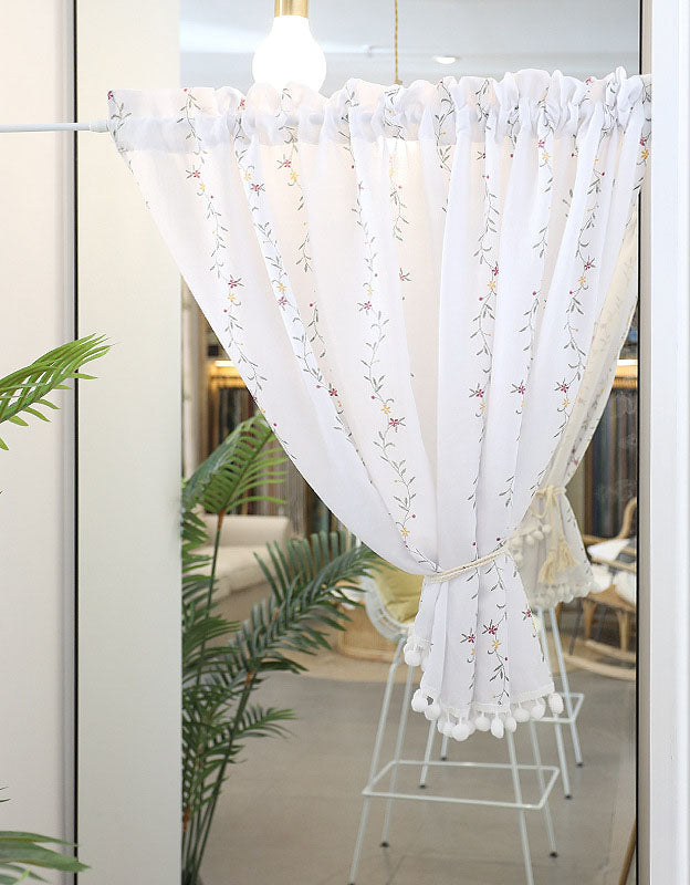 Rod Packet Rattan Small Flower Embroidery Half Curtains