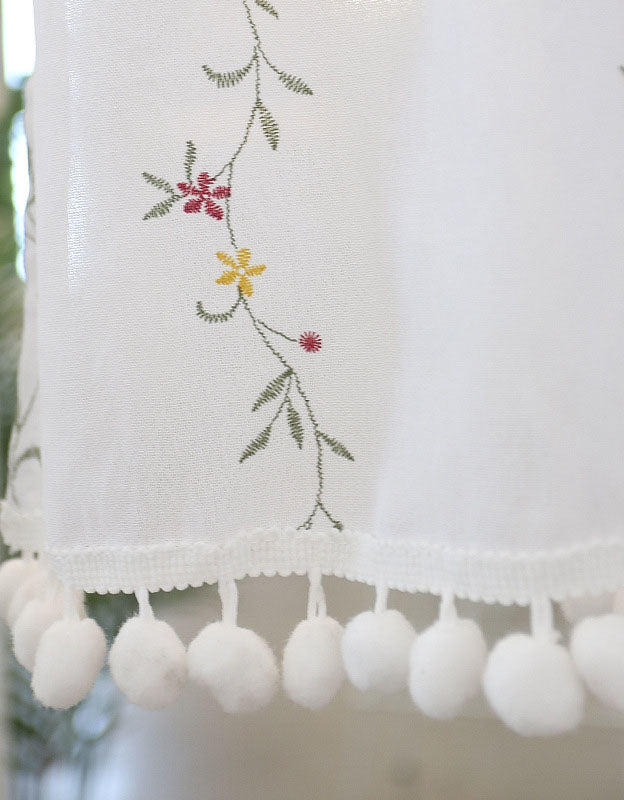 Rod Packet Rattan Small Flower Embroidery Half Curtains