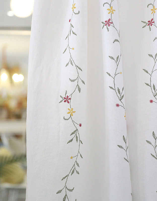 Rod Packet Rattan Small Flower Embroidery Half Curtains