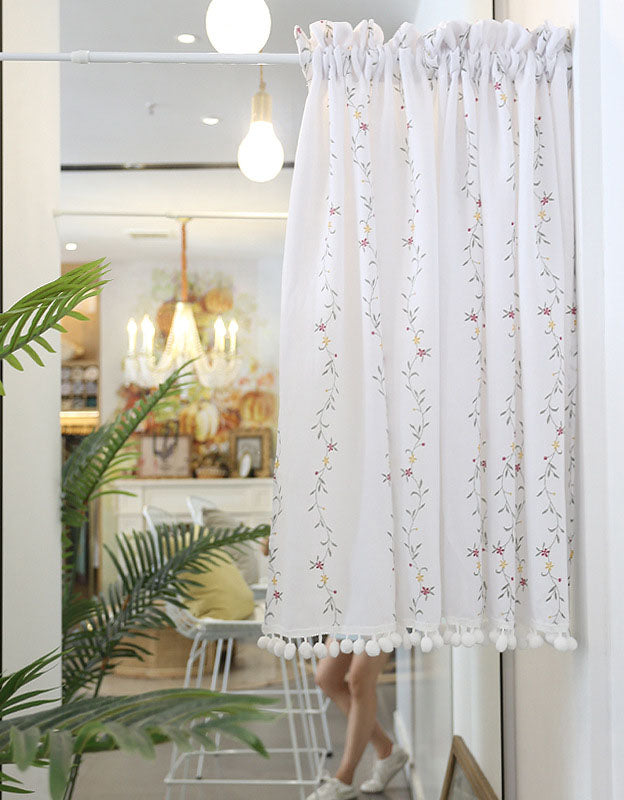 Rod Packet Rattan Small Flower Embroidery Half Curtains