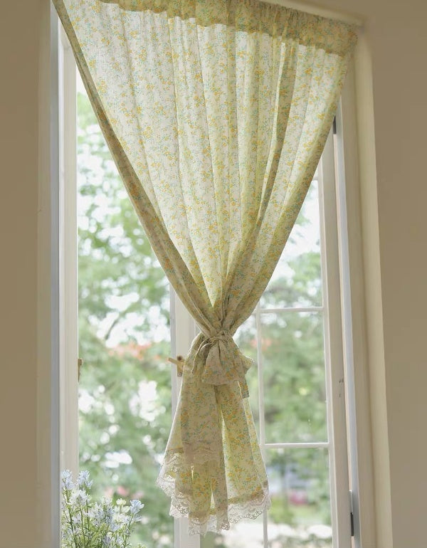 Cortinas de algodón con estampado floral amarillo de estilo fresco