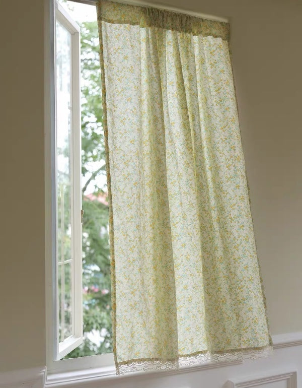 Cortinas de algodón con estampado floral amarillo de estilo fresco