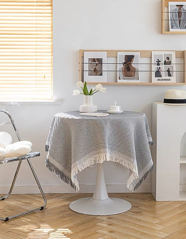 Gray Pastoral Style High Density Woven Honeycomb Lattice Tablecloth