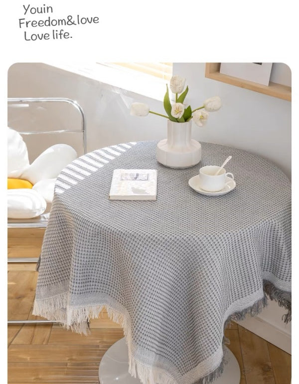 Gray Pastoral Style High Density Woven Honeycomb Lattice Tablecloth