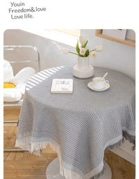 Gray Pastoral Style High Density Woven Honeycomb Lattice Tablecloth