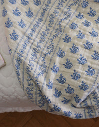 Handcrafted Cotton Blanket with Blue Floral Print