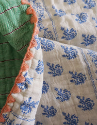 Handcrafted Cotton Blanket with Blue Floral Print