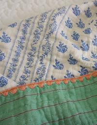 Handcrafted Cotton Blanket with Blue Floral Print