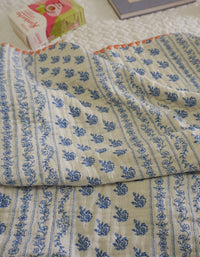 Handcrafted Cotton Blanket with Blue Floral Print