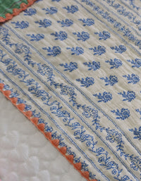 Handcrafted Cotton Blanket with Blue Floral Print