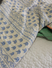 Handcrafted Cotton Blanket with Blue Floral Print