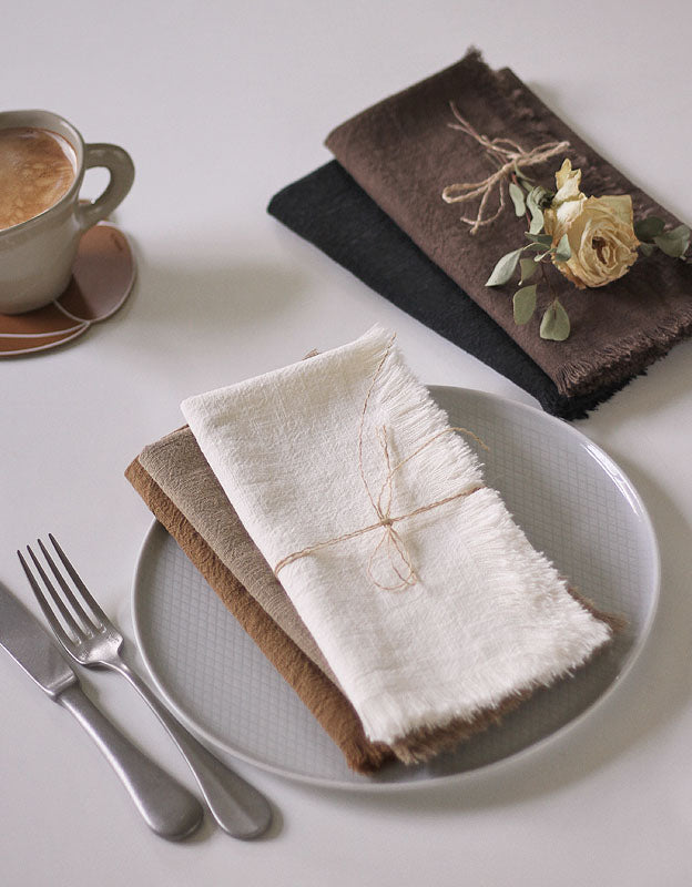 Handmade Fur Edge Solid Linen Napkin