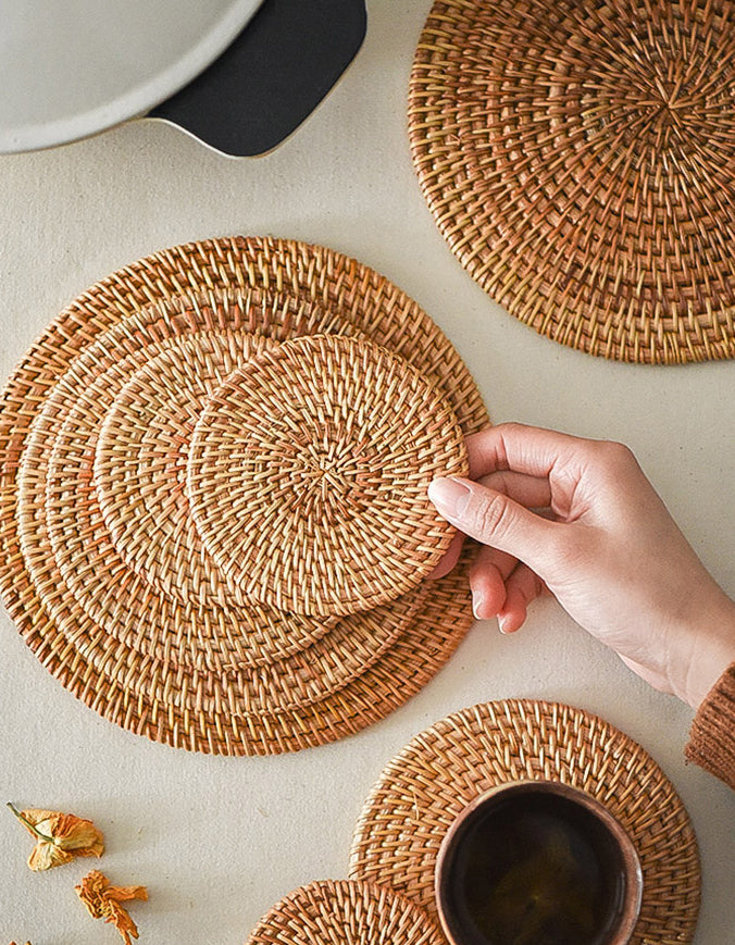 Set de table circulaire en rotin tissé à la main