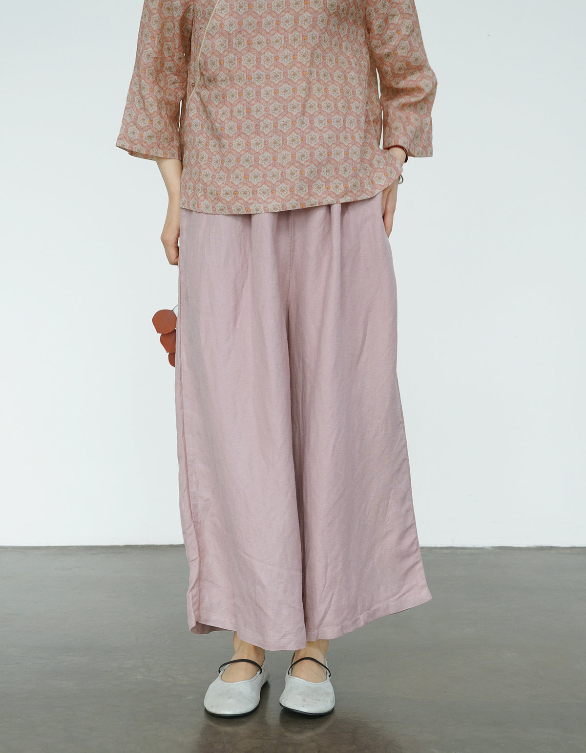 Herringbone Linen Blend Wide-Leg Pants