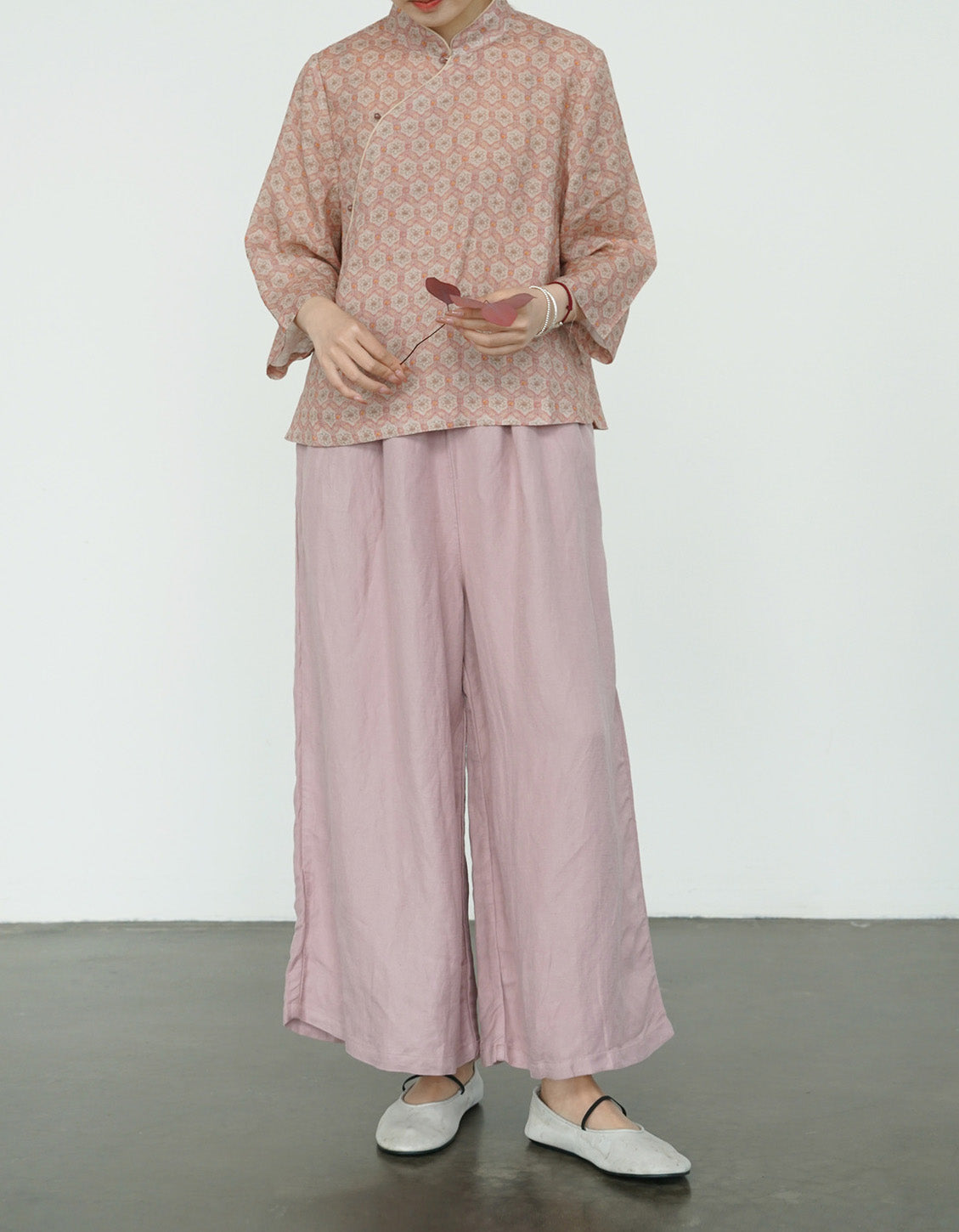 Herringbone Linen Blend Wide-Leg Pants