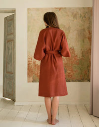 Homewear French Style Mid-length Linen Bathrobe