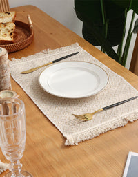 2PCS Insulation Plate Mat Jute Tassel Placemat