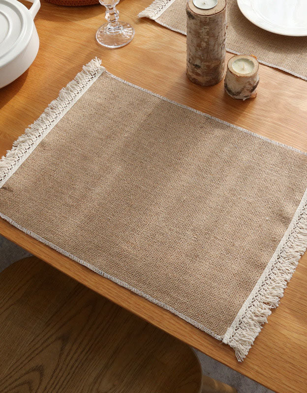 2PCS Insulation Plate Mat Jute Tassel Placemat